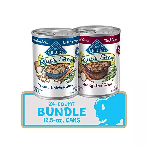 Blue Buffalo Blue’s Stew Grain Free Natural Adult Wet Dog Food, Chicken Stew & Beef Stew 12.5-oz can (24 Count- 12 of Each Flavor)