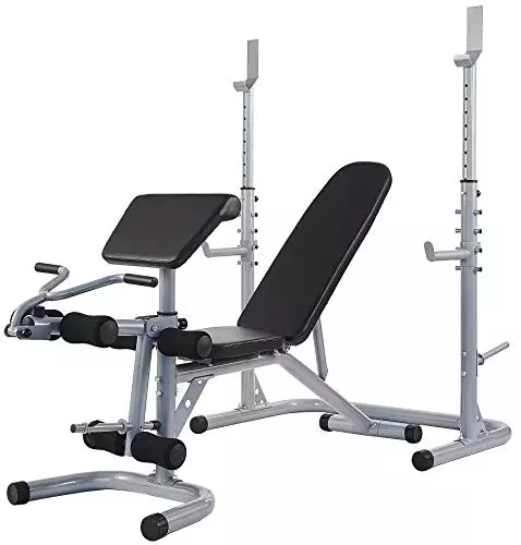 Sporzon! Multifunctional Workout Station Adjustable Olympic Workout Bench with Squat Rack, Leg Extension, Preacher Curl, and Weight Storage, 800-Pound Capacity