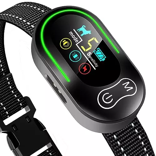 Dog Bark Collar, AKUVU Rechargeable Smart Barking Collar, Anti Bark Training Collar with Adjustable Sensitivity Beep Vibration Shock, Bark Shock Collar for Large Medium l Dogs (Black)