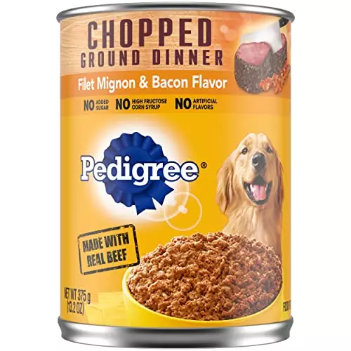 PEDIGREE CHOPPED GROUND DINNER Adult Canned Soft Wet Dog Food, Filet Mignon & Bacon Flavor, 13.2 oz. Cans (Pack of 12)