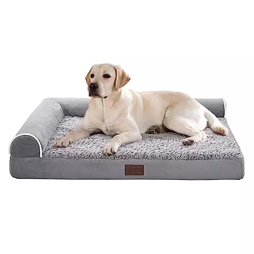 WESTERN HOME Orthopedic Dog Beds for Large Dogs and Cats with Washable Cover, Two-Tone L Chaise, Southwest Kilim Sofa Pet Bed, Faux Fur Velvet Sofa Dog Bed for Comfortable Sleep
