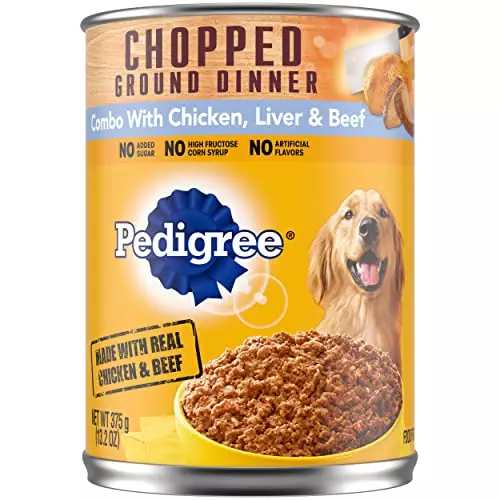 PEDIGREE CHOPPED GROUND DINNER Adult Canned Soft Wet Dog Food Combo with Chicken, Liver & Beef, 13.2 oz. Cans (Pack of 12)