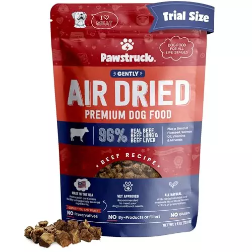 Pawstruck All Natural Air Dried Dog Food w/Real Beef – Grain Free, Made in USA, Non-GMO & Vet Recommended – High Protein Limited Ingredient Full-Feed – for All Breeds & Ages – 2.5oz Trial Bag