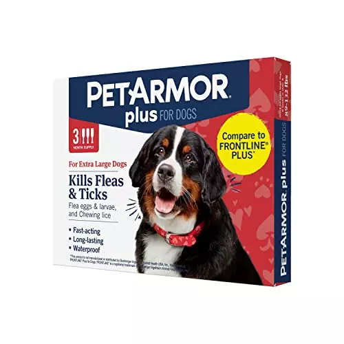 PetArmor Plus Flea and Tick Prevention / Treatment for Dogs, Waterproof Topical, Fast Acting, X-Large Dogs (89-132 lbs), 3 Doses