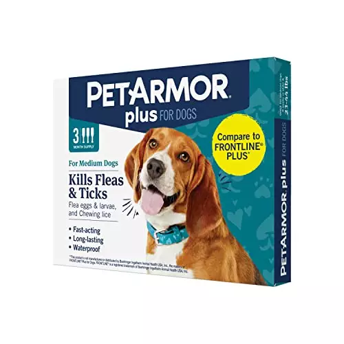 PetArmor Plus Flea and Tick Prevention Treatment for Dogs, Waterproof Topical, Fast Acting, Medium Dogs (23-44 lbs), 3 Doses