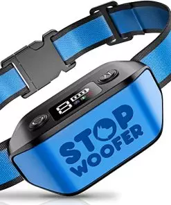 STOPWOOFER Dog Bark Collar – No Shock, No Pain – Rechargeable Barking Collar for Small, Medium and Large Dogs – w/2 Vibration & Beep Modes (Blue)