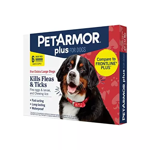 PetArmor Plus Flea and Tick Prevention for Dogs, Dog Flea and Tick Treatment, Waterproof Topical, Fast Acting, X-Large Dogs (89-132 lbs), 6 Doses