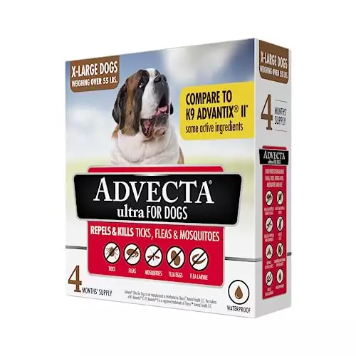 Advecta Ultra Flea And Tick Prevention For Dogs – Dog and Puppy Treatment and Control – Mosquito Repellent – XL, Fast Acting Waterproof Topical Drops, 4 Month Supply