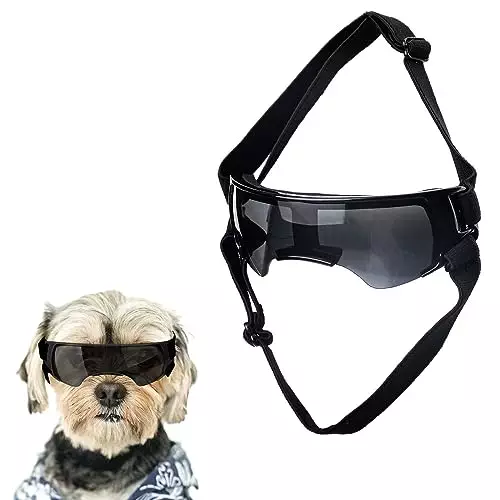 Dog Goggles for Small Dogs, Windproof Dog Sunglasses with Adjustable Strap Puppy Sunglasses for Small Medium Dogs Eye Protection Goggles for Outdoor Riding Driving Eyewear (Black)
