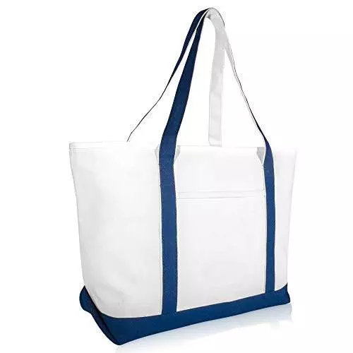 DALIX 23″ Premium 24 oz. Cotton Canvas Shopping Tote Bag in Navy Blue