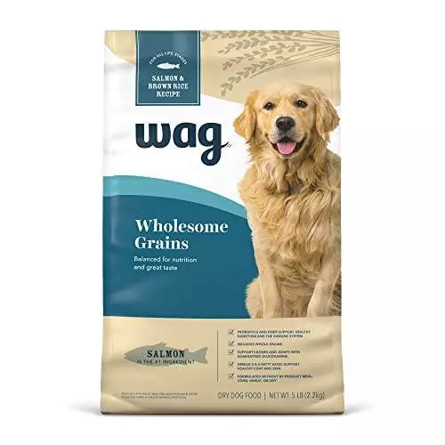 Amazon Brand – Wag Dry Dog Food, Salmon and Brown Rice, 5 lb Bag