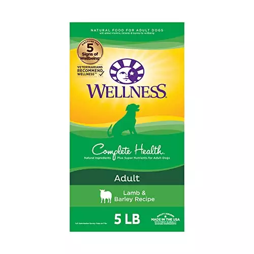 Wellness Complete Health Dry Dog Food with Grains, Natural Ingredients, Made in USA with Real Meat, All Breeds, For Adult Dogs (Lamb & Barley, 5-Pound Bag)