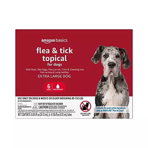 Amazon Basics Flea and Tick Topical Treatment for X-Large Dogs (89-132 lbs), 6 Count (Previously Solimo)