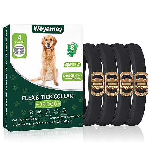 4 Pack Flea Collar for Dogs, Dog Flea and Tick Treatment, 8 Months Protection Flea and Tick Collar for Dogs, Waterproof Dog Flea Collar, Adjustable Collar Flea and Tick Prevention for Dogs,Black