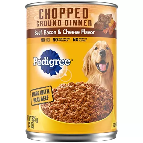 PEDIGREE CHOPPED GROUND DINNER Adult Canned Soft Wet Dog Food Beef, Bacon & Cheese Flavor, 22 oz. Cans (Pack of 12)