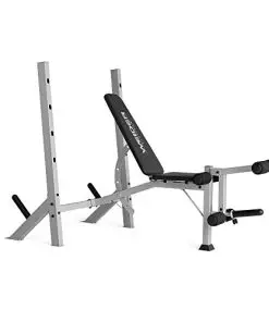 Weider Platinum Olympic Weight Bench and Rack with Adjustable Spotting Arms and Integrated Leg Developer