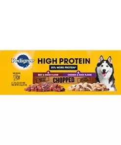 PEDIGREE High Protein Adult Canned Soft Wet Dog Food Variety Pack, Chopped Beef & Bison Flavor and Chopped Chicken & Duck Flavor, (12) 13.2 oz. Cans