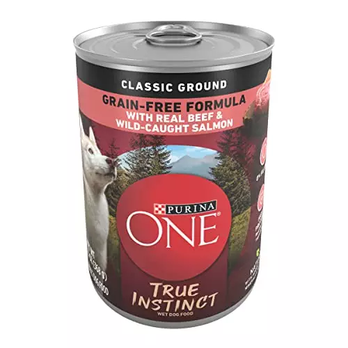 Purina ONE Natural Classic Ground Grain Free Wet Dog Food, True Instinct With Beef and Wild Caught Salmon – 13 oz. Can