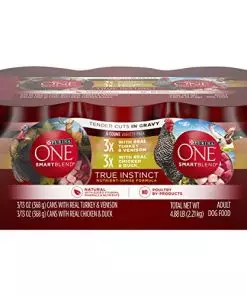 Purina ONE True Instinct Tender Cuts in Gravy With Real Turkey and Venison, and With Real Chicken and Duck High Protein Wet Dog Food Variety Pack – (6) 13 oz. Cans