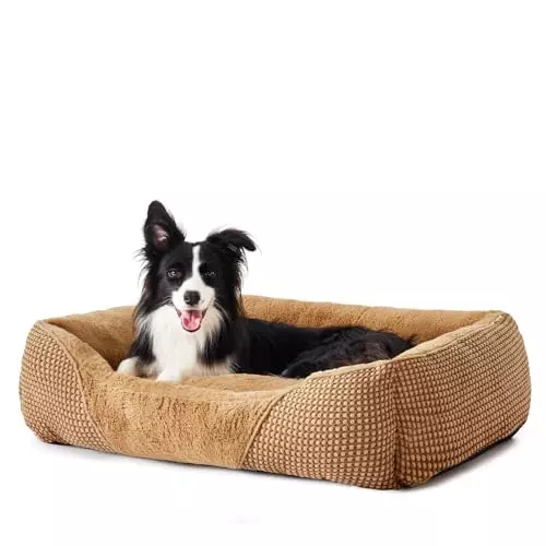 MIXJOY Dog Beds for Large Dogs, Large Dog Bed Washable, Big Dog Bed Durable, Orthopedic Calming Pet Beds, Soft Sleeping Puppy Sofa Bed with Anti-Slip Bottom (35x25in, Brown)