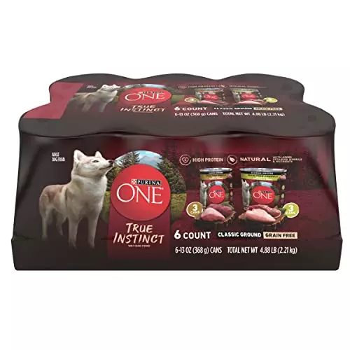 Purina ONE True Instinct Classic Ground Grain-Free Formulas With Real Turkey and Venison, and With Real Chicken and Duck High Protein Wet Dog Food Variety Pack – (6) 13 oz. Cans