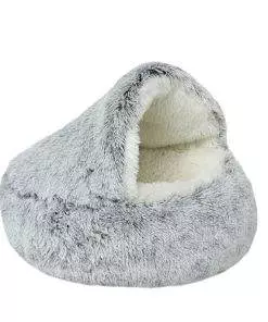 Olvys Cozy Cocoon Dog Bed, Cozy Cocoon Pet Bed for Dogs, Winter Pet Plush Bed (26in, Gray)