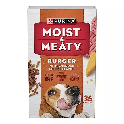 Purina Moist and Meaty Burger With Cheddar Cheese Flavor Dry Soft Dog Food Pouches – 36 ct. Pouch