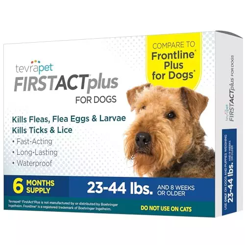 FirstAct Plus Flea and Tick Prevention for Medium Dogs 23-44 lbs, 6 Monthly Treatments, Topical Drops