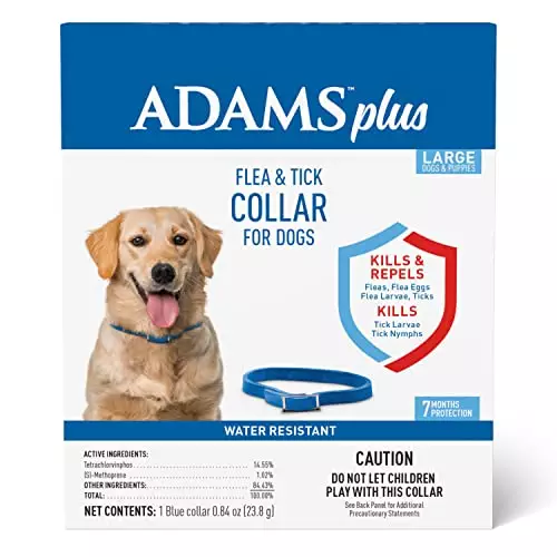 Adams Plus Flea & Tick Collar for Dogs, 7-Month Protection, Adjustable Collar Fits Large Dogs & Puppies, Kills & Repels Fleas, Flea Eggs, Flea Larvae and Ticks, Kills Tick Larvae and Tick Nymphs, Blue