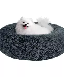 Small Dog Bed, Anti-Anxiety Calming Dog Bed, Warming Cozy Soft Donut Dog Bed, Fluffy Faux Fur Plush Dog Bed for Small Dogs and Cats, Machine Washable.(Gray, 23x23in)