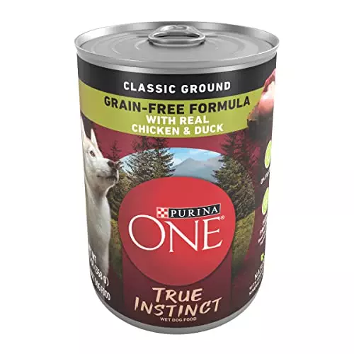 Purina ONE Classic Ground Natural Grain Free Wet Dog Food, True Instinct with Real Chicken and Duck – 13 Oz. Can