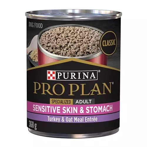 Purina Pro Plan Sensitive Skin and Stomach Wet Dog Food Pate Turkey and Oat Meal Entree – (12) 13 oz. Cans