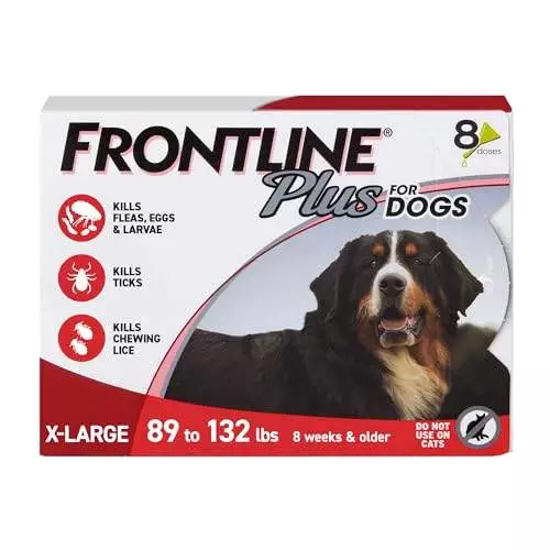 FRONTLINE Plus Flea and Tick Treatment for X-Large Dogs Up to 89 to 132 lbs., 8 Treatments