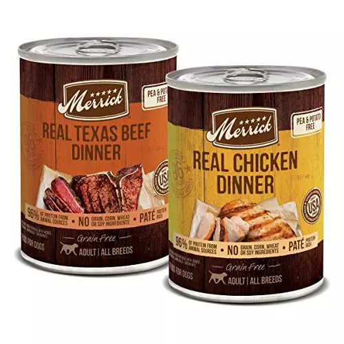 Merrick Grain Free Premium and Natural Canned Dog Food, Soft and Healthy, Real Beef and Chicken Variety Pack – (1) 9.5 lb. Cans