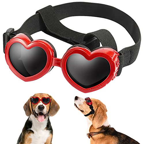 APOSU Dog Sunglasses Small Breed Goggles UV Protection with Adjustable Strap Doggy Heart Shape Anti-Fog Sunglasses Eye Wear Protection for Puppy Sun Glasses Doggie Windproof Glasses