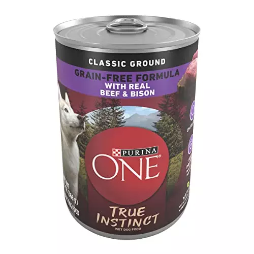 Purina ONE Wet Dog Food True Instinct Classic Ground Grain-Free Formula With Real Beef and Bison High Protein Dog Food – (12) 13 oz. Cans