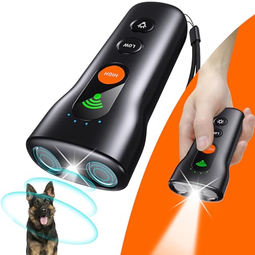 Ahwhg Dog Bark Deterrent Devices,3 in 1 Anti Bark Device for Dogs Dual Sensor,Ultrasonic Rechargeable Barking Dog Silencer 50FT with High Low Mode,Portable Dog Whistle Safe for Indoor Outdoor (Black)