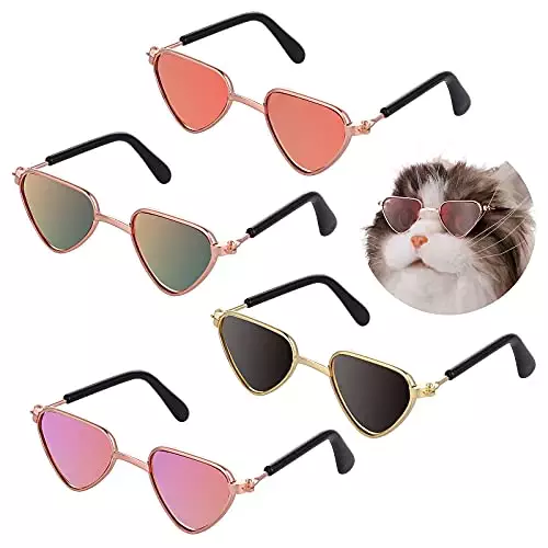 Molain Cat Sunglasses- Pet Puppy UV Protection Sunglasses Dolls Sun Glasses, Small Dog Cosplay Photo Props Cute Sunglasses (4Pcs-Heart Sunglasses)