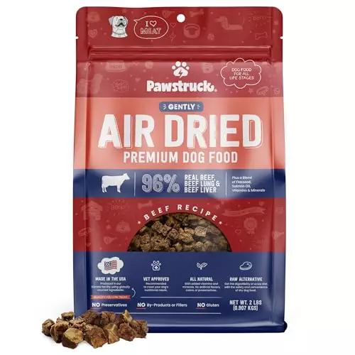 Pawstruck All Natural Air Dried Dog Food w/Real Beef – Grain Free, Made in USA, Non-GMO & Vet Recommended – High Protein Limited Ingredient Wholesome Full-Feed – for All Breeds & Ages – 2lb Bag