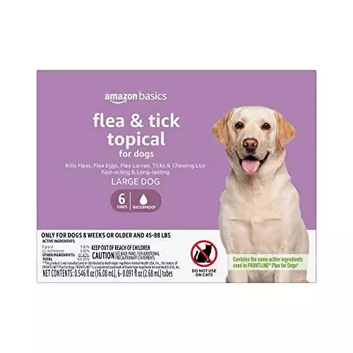 Amazon Basics Flea and Tick Topical Treatment for Large Dogs (45-88 lbs), 6 Count (Previously Solimo)