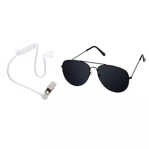 Sucrain 2 Pieces Playing Cosplay Toy Black Sunglasses with Earpiece Earplugs Ring Bearer for Halloween Costume