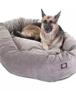 Majestic Pet 52 Inch Micro Velvet Calming Dog Bed Washable – Cozy Soft Round Dog Bed with Spine for Head Support – Fluffy Donut Dog Bed 52x35x11 (inch) – Round Pet Bed X- Large – Vintage