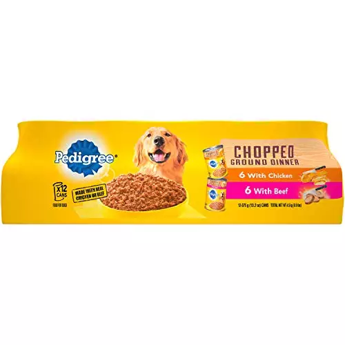 Pedigree Adult Canned Wet Dog Food Chopped Ground Dinner with Beef & with Chicken Variety Pack, (12) 13.2 oz. Cans