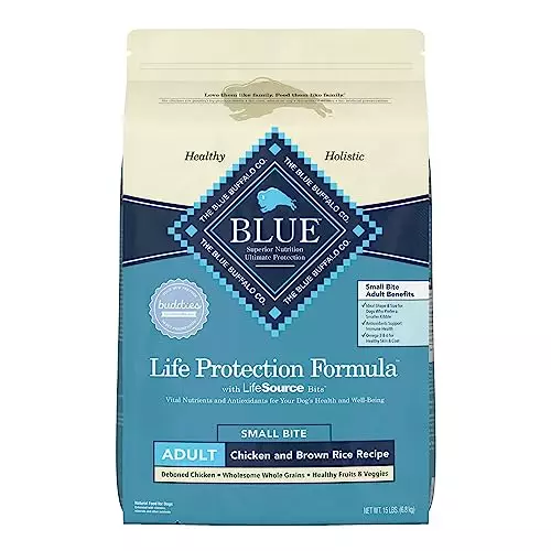Blue Buffalo Life Protection Formula Natural Adult Small Bite Dry Dog Food, Chicken and Brown Rice 15-lb