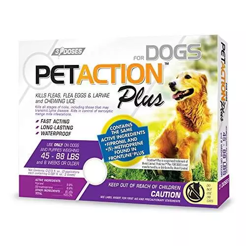 Pet Action Plus Flea & Tick Treatment for Large Dogs, 45-88 lbs, 3 Month Supply