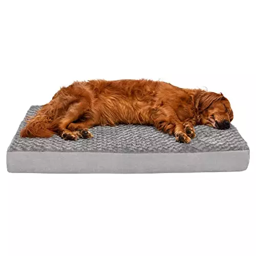 Furhaven Orthopedic Dog Bed for Large Dogs w/ Removable Washable Cover, For Dogs Up to 95 lbs – Ultra Plush Faux Fur & Suede Mattress – Gray, Jumbo/XL