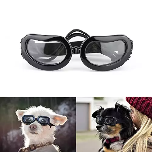 Dog Sunglasses Small Breed, UV Protection Small Dog Goggles, Wind Dust Proof Small Goggles with Adjustable Straps, Clear
