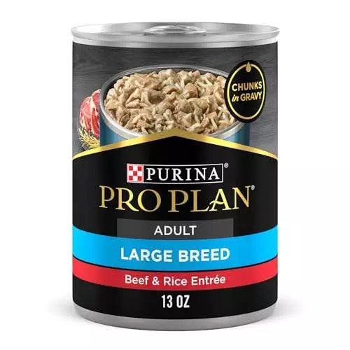 Purina Pro Plan Gravy Wet Dog Food for Large Dogs, Large Breed Beef and Rice Entree – 13 oz. Can