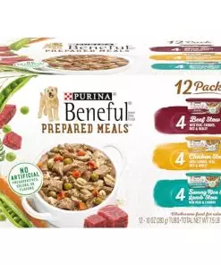 Purina Beneful High Protein, Wet Dog Food With Gravy Variety Pack, Prepared Meals Stew – (12) 10 oz. Tubs