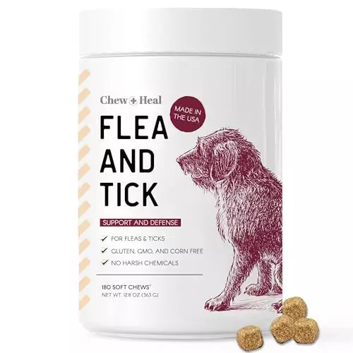 Chewable Flea and Tick Prevention for Dogs – 180 Delicious Soft Chews for Small and Large Dogs – Gluten, GMO, and Corn Free, Made in The USA